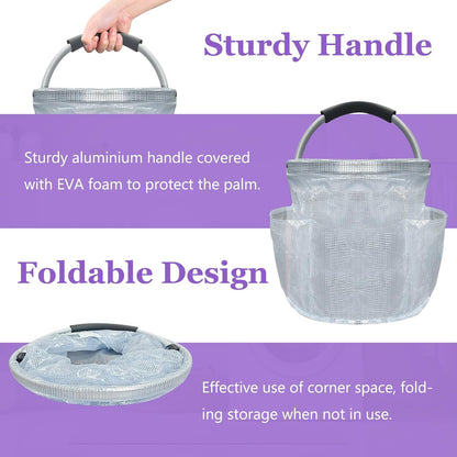 17L Cleaning Caddy with Handle and 6 Pockets, Foldable Cleaning Supply Caddy, Portable Shower Caddy in 600D Oxford Fabric, Multifunctional Storage Basket for Camping, Gardening, Black