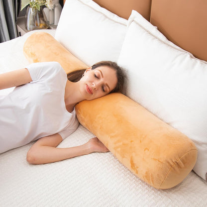 1 MIDDLE ONE Body Pillow for Adults, Bolster Pillow with Removable Velvet Cover, Long Round Cervical Roll Pillow, 35 x 7.87 Inches, Blue