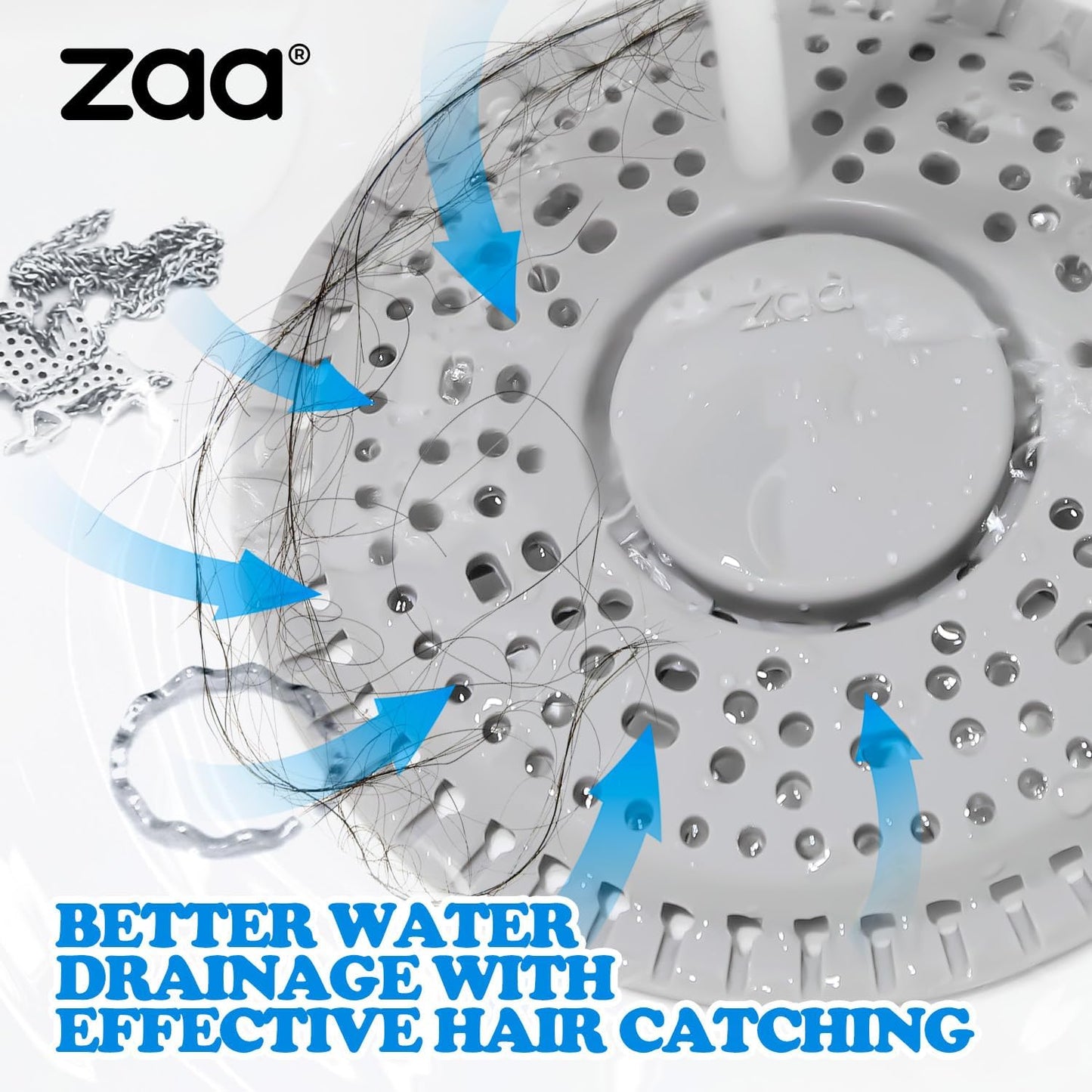 Shower Drain Hair Catcher Silicone Flat Floor Strainer Protector | 2 Pack Gray Weighted Flat Shower Drain Protectors, Traps Hair Before Clogs, Easy to Clean in Seconds, Fits Flat Floor Drains