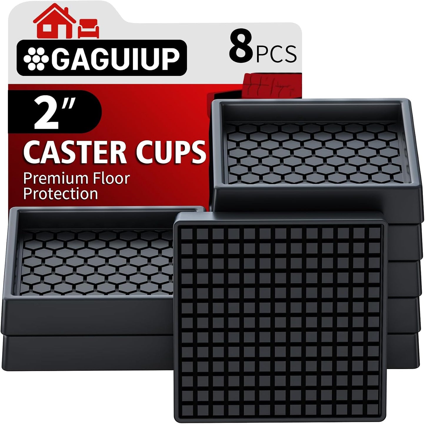 Non Slip Furniture Pads for Hardwood Floors - 12PCS 2" Caster Cups, Round | Furniture Stoppers to Prevent Sliding, Anti Slip Furniture Coasters Cup, Floor Protectors for Furniture Bed Couch Chair,Black