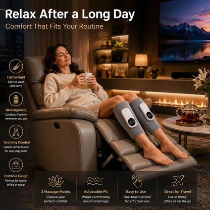 Cordless Leg Massager with Air Compression & Kneading, Rechargeable Calf Massager Wrap for Relaxation, Muscle Comfort & Everyday Recovery, Adjustable Fit, Single Leg
