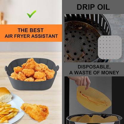 3pack Air Fryer Silicone Liners for COSORI, Ninja, CHEFMAN and Most 1-2 Qt | Square Small Air Fryer Liners, Food-Grade Material, BPA-Free, 430°F Heat, Dishwasher-Safe, Non-Stick Surface, Reusable