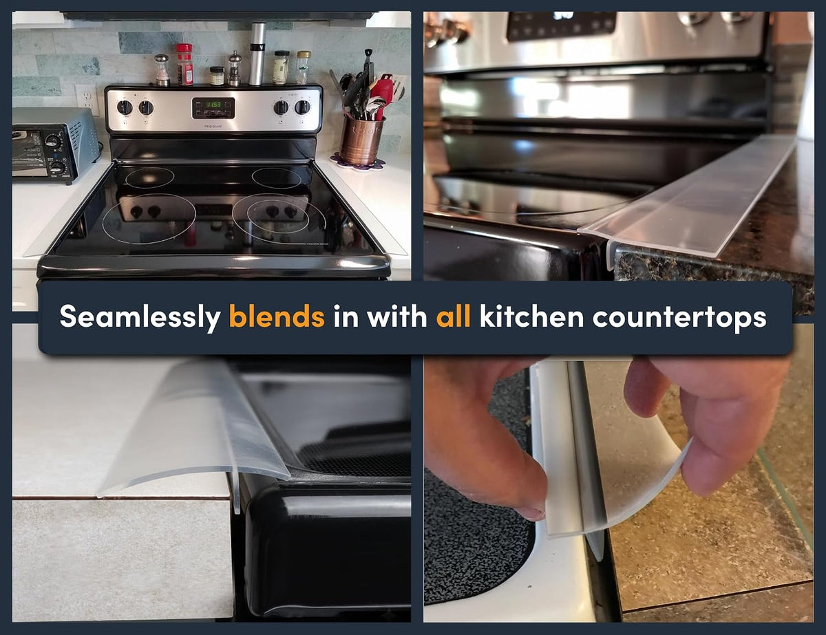 Linda’s Essentials Silicone Stove Gap Covers (2 Pack), Heat Resistant Oven Gap Filler Seals Spaces Between Stovetop and Counter, Easy to Clean Stove Side Guard (25 Inches, Clear)