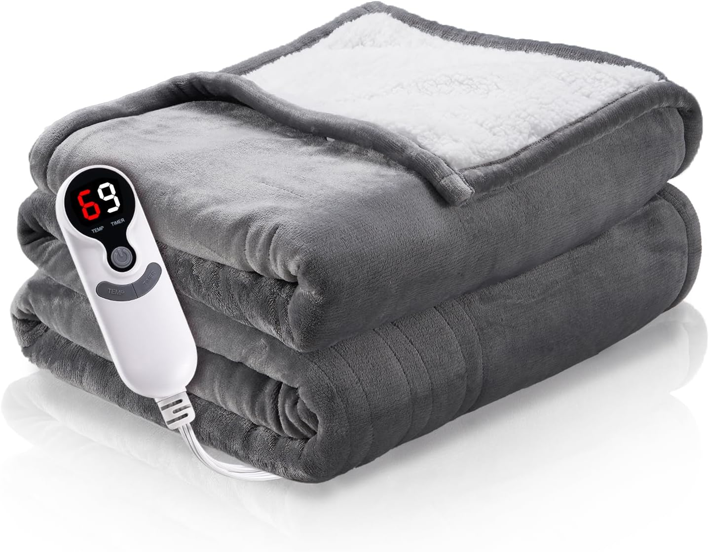 Electric Heated Blanket Full Size 72"x84" – Light Gray | ETL for Safe Overnight, 4 Heat Settings & 10H Auto Off, Dual-Sided Microplush Sherpa for Home Night, Machine washable