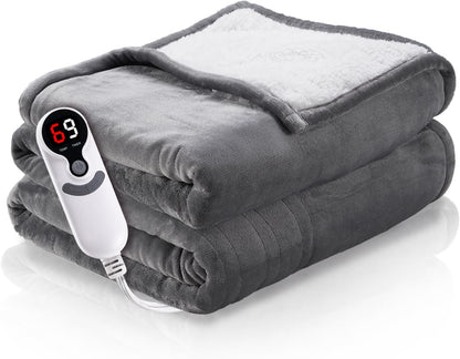 Electric Heated Blanket Full Size 72"x84" – Light Gray | ETL for Safe Overnight, 4 Heat Settings & 10H Auto Off, Dual-Sided Microplush Sherpa for Home Night, Machine washable
