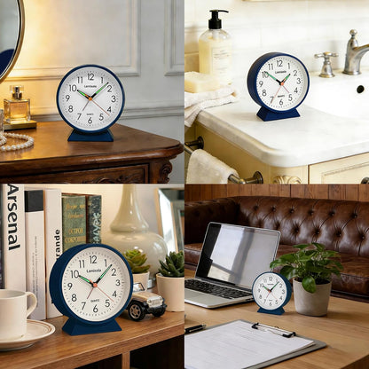 4.5 Inch Small Desk Clock Battery Analog Alarm Clock for Bedroom, Black