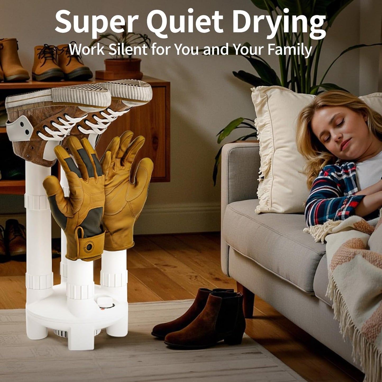 Boot Dryer, Shoe Dryer and Glove Dryer with Timer and Fan, White