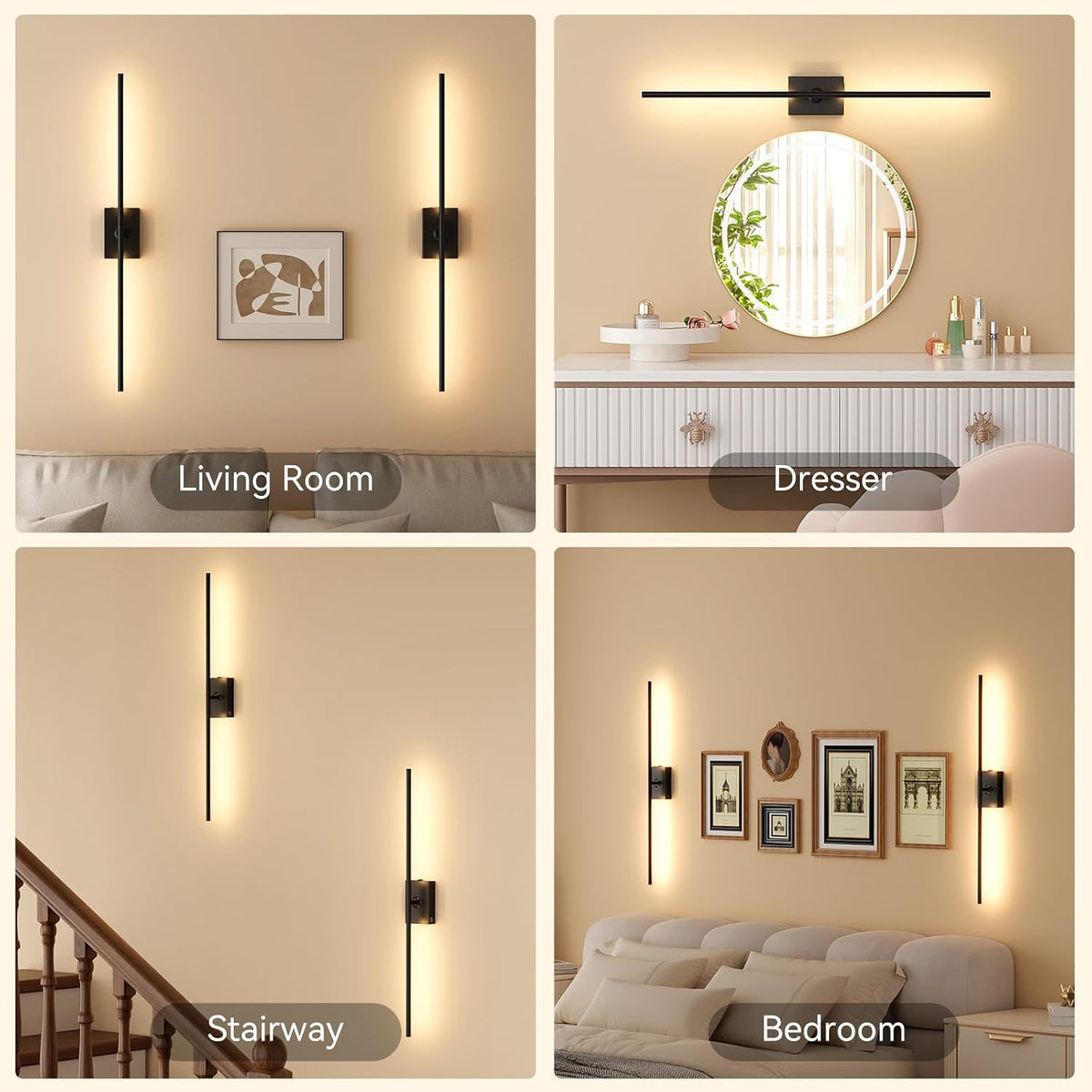 Battery Operated Wall Sconces Set of 2, Remote Control, 10000mAh, Black