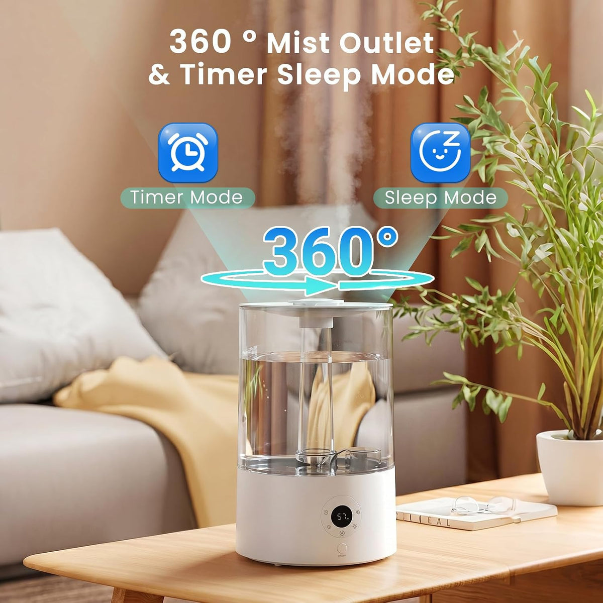 COWSAR Humidifier for Bedroom, 3L Top Fill Cool Mist Humidifier for Large Room, Easy to Fill & Clean, Quiet 22dB, Baby Humidifier, Nightlight, Timer/Sleep Mode, 360° Nozzle, Aromatherapy Tray, White