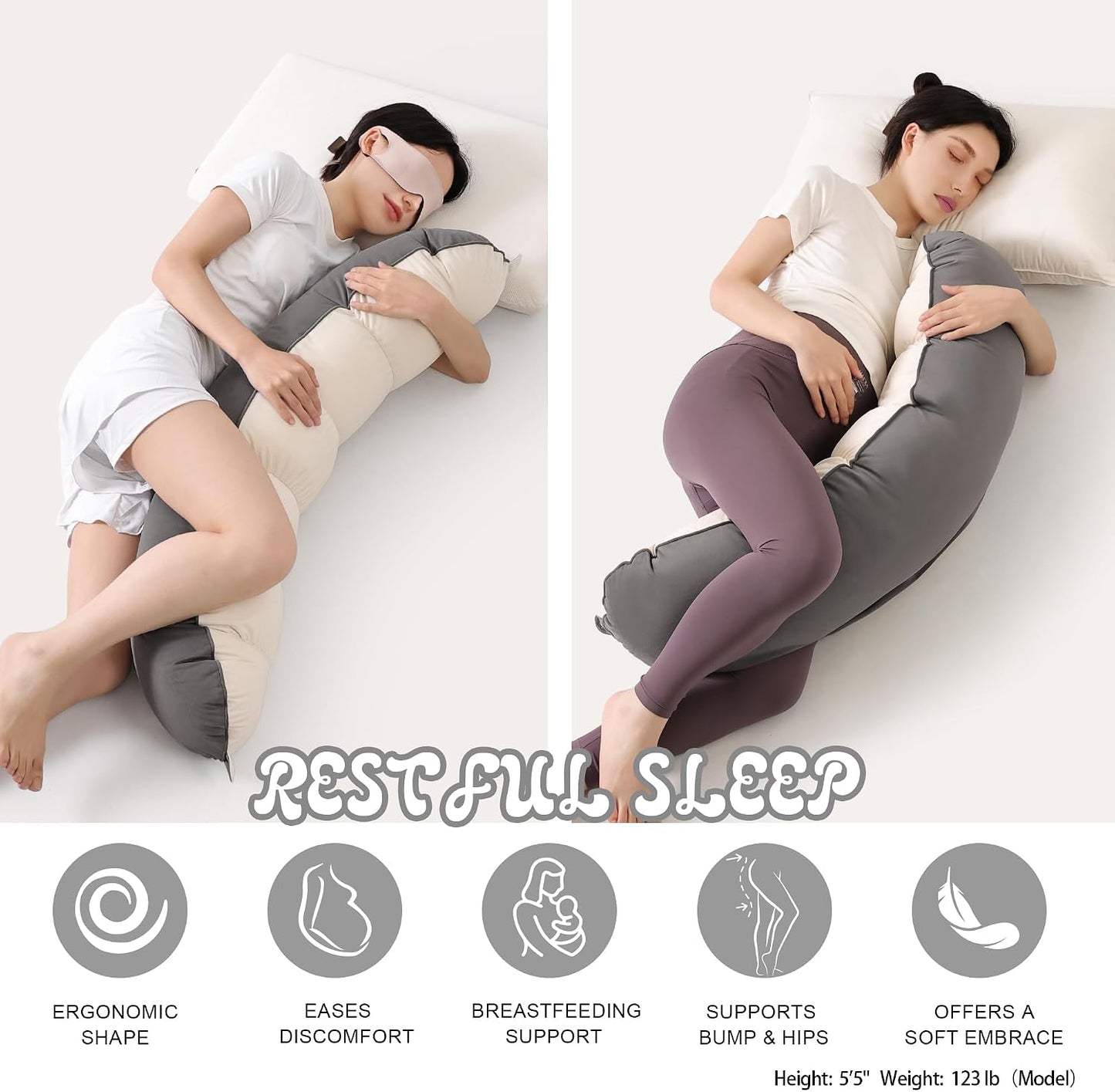 Peallow(Pat. Pend) – Long Round Body Pillow for Adults, Bolster Pillow for Sleeping, Soft and Supportive Pillow for Sleeping & Lumbar Support (Green-White, 29.5")