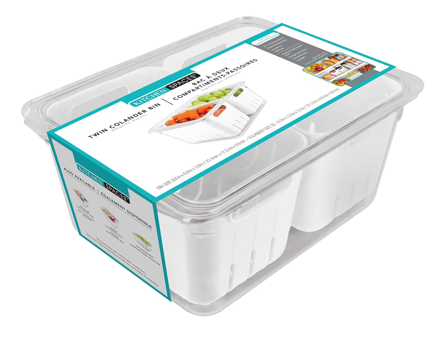 Kitchen Spaces Stackable Fridge Storage Colander Containers, Variety Pack | 3 Sizes to Store Fresh Produce, Organize Washed Fruits and Veggies, Snap and Seal Lids with Adjustable Vents, Hand Wash Only