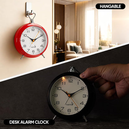 FLOITTUY 4.5" Battery Operated Antique Retro Analog Metal Alarm Clock, Silent Bedside Desk Clock, Wall-Hanging Vintage Clock(Exquisite Bronze)