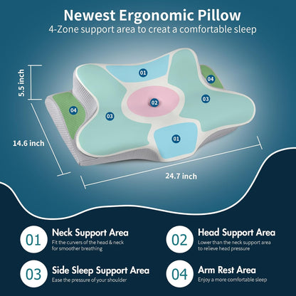 Cervical Neck Pillow for Pain Relief - Ergonomic Side Sleeper Pillow for Neck Support, Cooling Memory Foam Pillows, Contour Pillow Orthopedic Bed Pillow for Back Stomach Sleepers (Dark Grey)
