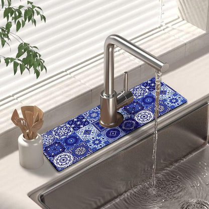 Kitchen Sink Splash Guard Faucet Mat 24" X 5.5" Tropical Leavesl Absorbent Fast Drying Mat Faucet Draining Mat Sink Splash Guard Behind Faucet Drip Catcher for Kitchen Bathroom