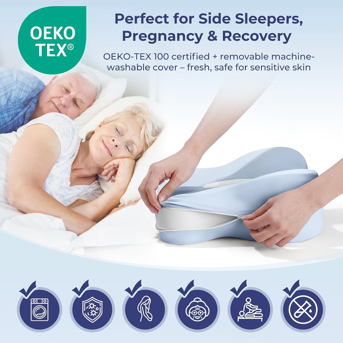 13" Extended-Length Knee Pillow for Side Sleepers with Full Thigh Support