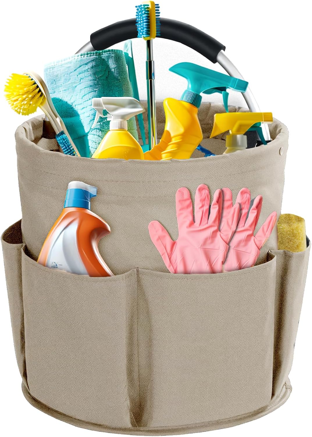 Cleaning Caddy with Handle, Cleaning Products Organiser, 17L Foldable Storage Basket, Cleaning Caddy Organiser, Portable Multi Cleaning Bucket Bag for Home, Garden (Black)