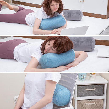 1 MIDDLE ONE Round Cylinder Bolster Pillow with Removable Cooling Cover, Tube Roll Cervical Pillow for Head, Neck, Back and Legs Support, 13"x 6", Grey