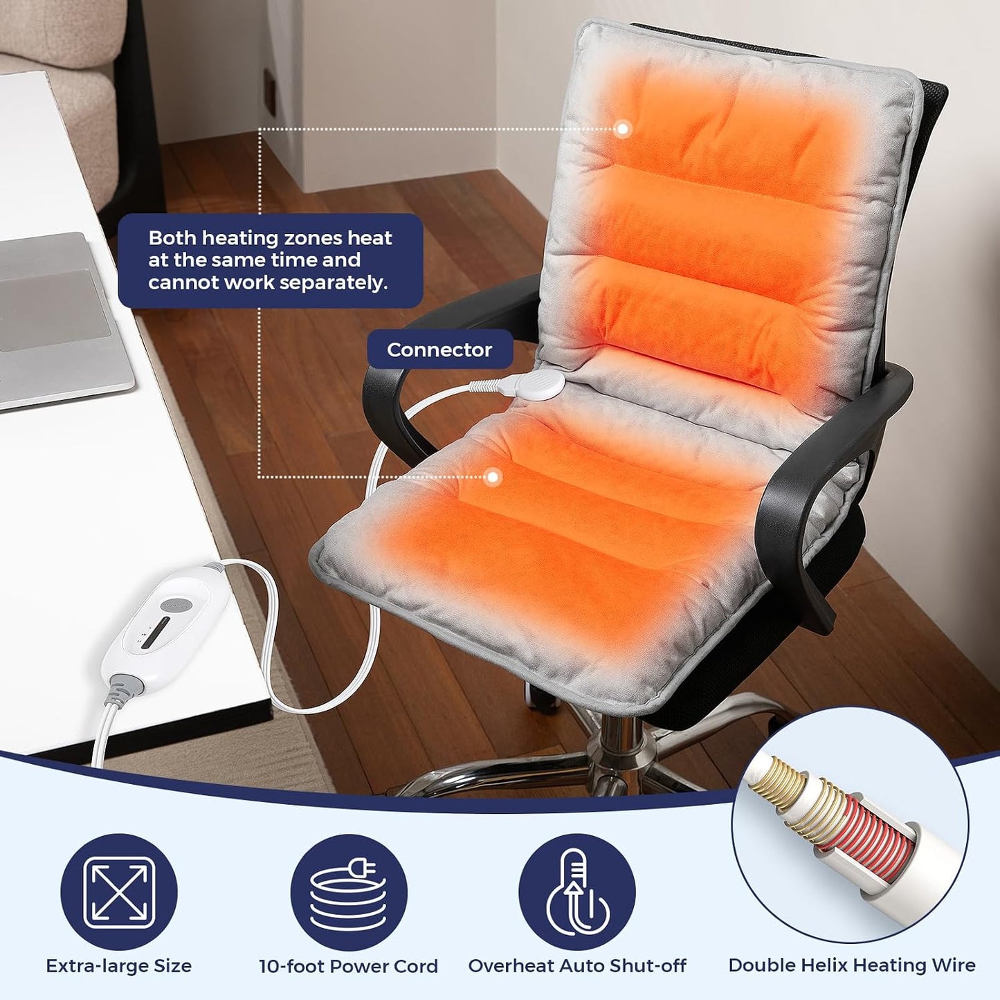 Heated Seat Cushion for Office Chair, Heated Seat Pad for Pain Relief Promote Blood Circulation with 3 Heat Levels & 90mins Auto-off, Chair Warmer for Back, Waist, Hips, Thighs Home Office Use, Grey