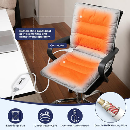 Heated Seat Cushion for Office Chair, Heated Seat Pad for Pain Relief Promote Blood Circulation with 3 Heat Levels & 90mins Auto-off, Chair Warmer for Back, Waist, Hips, Thighs Home Office Use, Grey