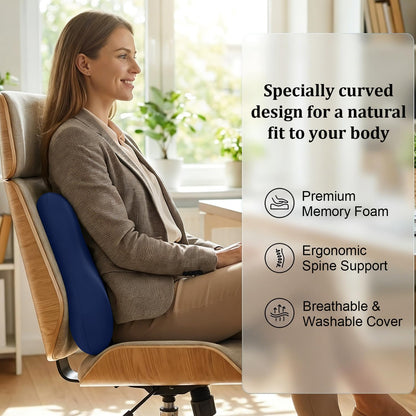 Lumbar Support Pillow for Office Chair Memory Foam Lumbar Cushion with Removable Cover Soft Back Support Pillow Suitable for Car, Couch, Gaming, Dark Blue