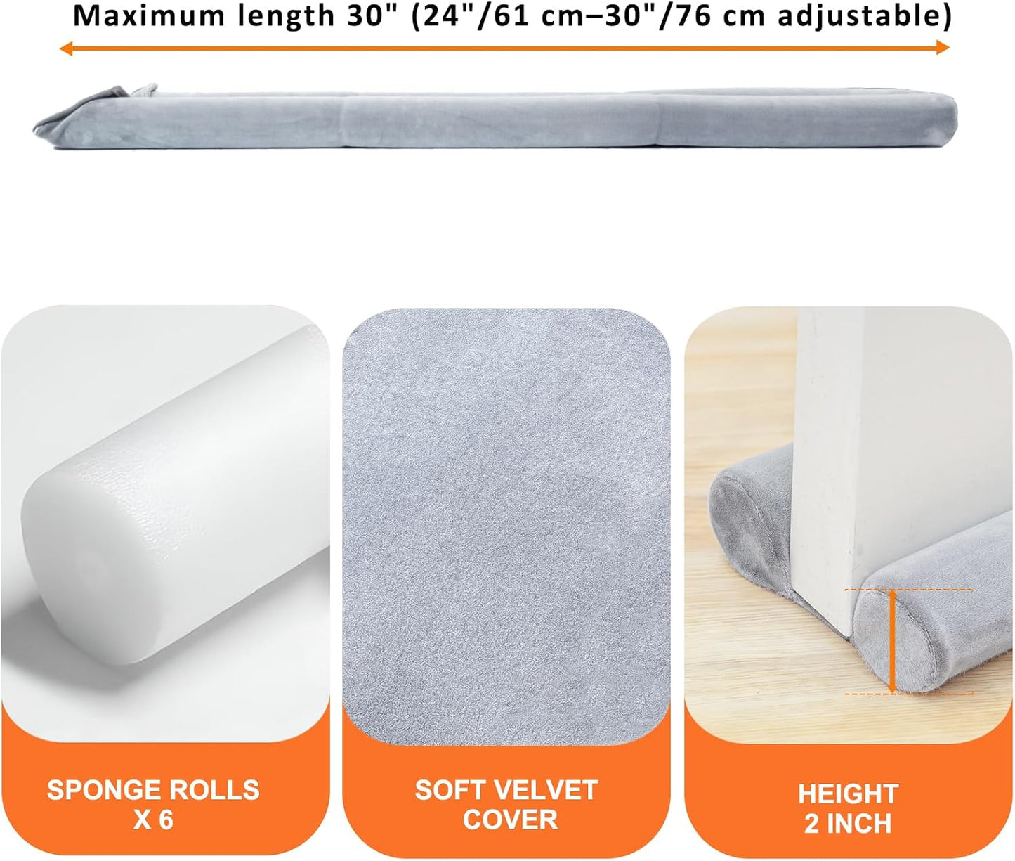 Under Door Draft Stopper 30-38" Adjustable Wind Stopper for Door & Window, Foam Door Sweep Air & Noise Blocker for Bottom of Doors Double Side Seal - Black