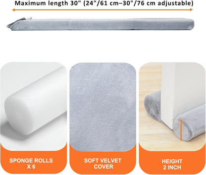 Under Door Draft Stopper 30-38" Adjustable Wind Stopper for Door & Window, Foam Door Sweep Air & Noise Blocker for Bottom of Doors Double Side Seal - Black