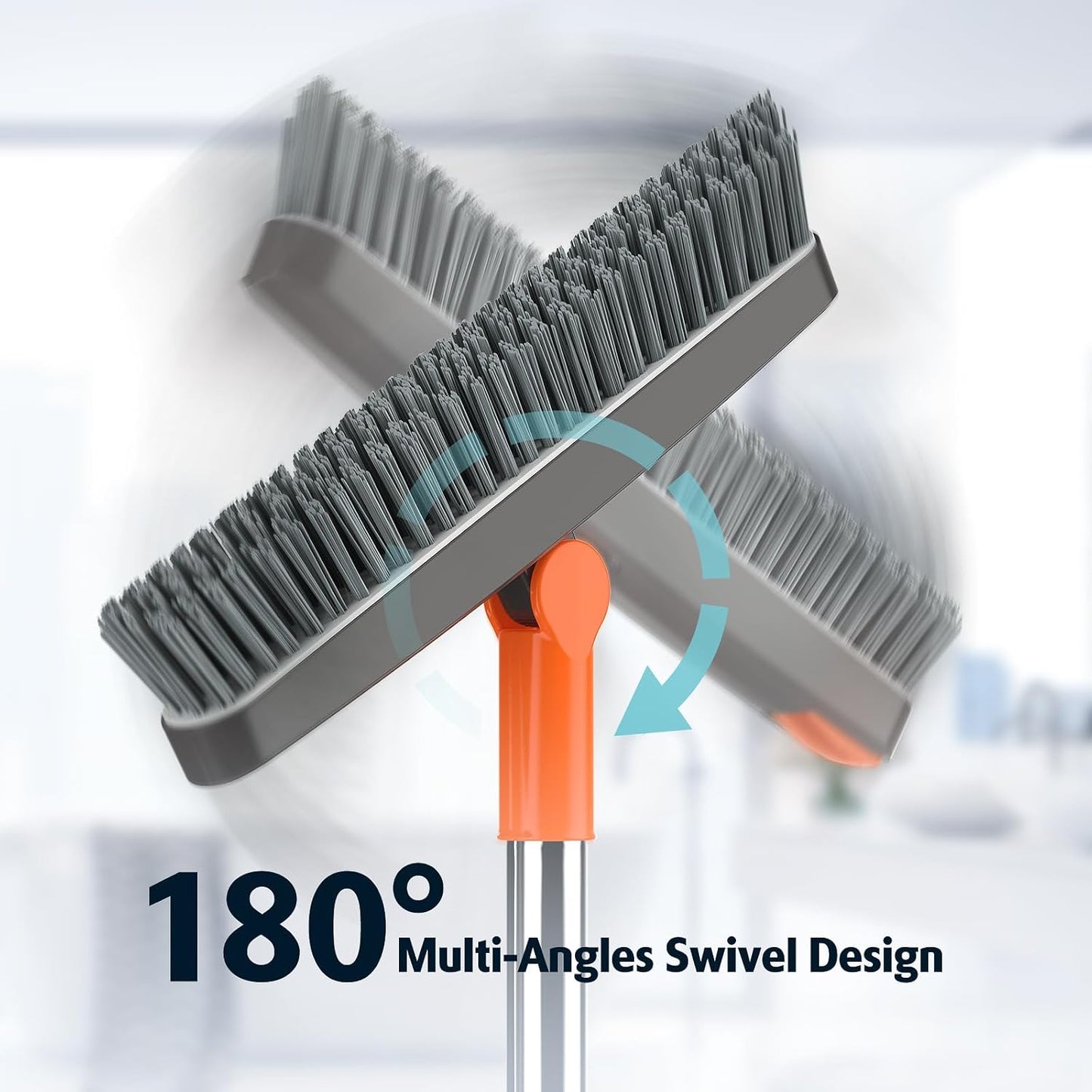 AIR U+ Heavy Duty Grout Scrub Brush with Long Handle & Hair Clip | 180° Swivel Scrub Brush V-Shape Grout Line Scrubber Stiff Bristles for Deep Cleaning Crevice, Tile Line, Corners
