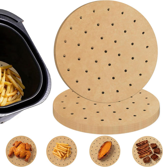 Air Fryer Parchment Paper Liners, 8 Inch 100 Pcs | Pre-Cut Non-Stick Unbleached Paper; Fits 3.5-6QT Air Fryers; Disposable And Durable; Microwave And Steaming Basket Safe