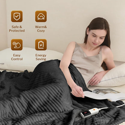 Heated Throw Blanket, 5 Heat Levels, 3 Hours Auto-Off, White | ETL & FCC certified, 50" × 60", OEKO-TEX fabric, machine washable, 100W low energy