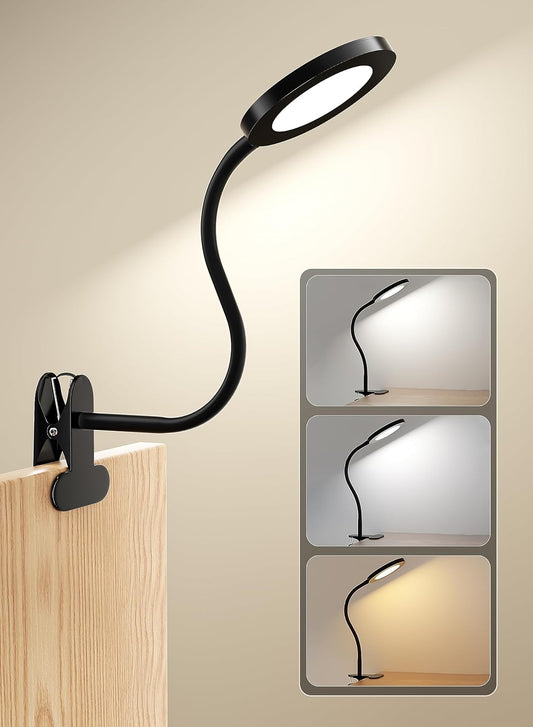 White Clip On Reading Light, 450LM Book Light, CRI95, 3 Modes Stepless Dim | CRI95 eye-caring LED provides natural lighting for reading, studying, and bedside use with adjustable brightness and modes