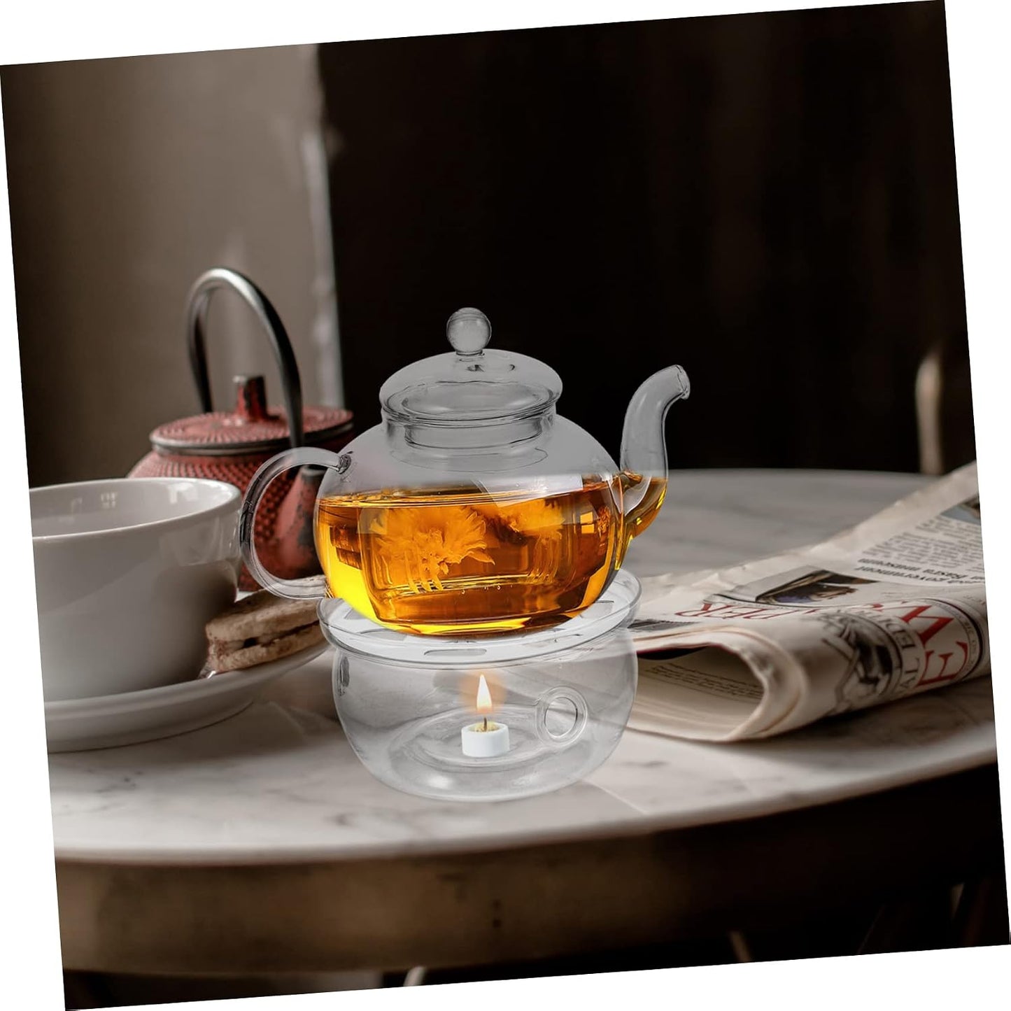 Mobestech Household Teapot Heater Chic Glass Teapot Warmer with Non Slip Base Tea Stove Heating Stand for Heat Preservation and Easy Cleaning Present for Friends and Family
