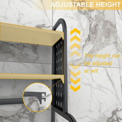 Adjustable Laundry Organizer Shelf over the Washer and Dryer Storage Shelf | 3 Tier Expandable Over Washer Storage, Over Toilet Washing Machine Bathroom Organization Shelves with Pegboard and Hook