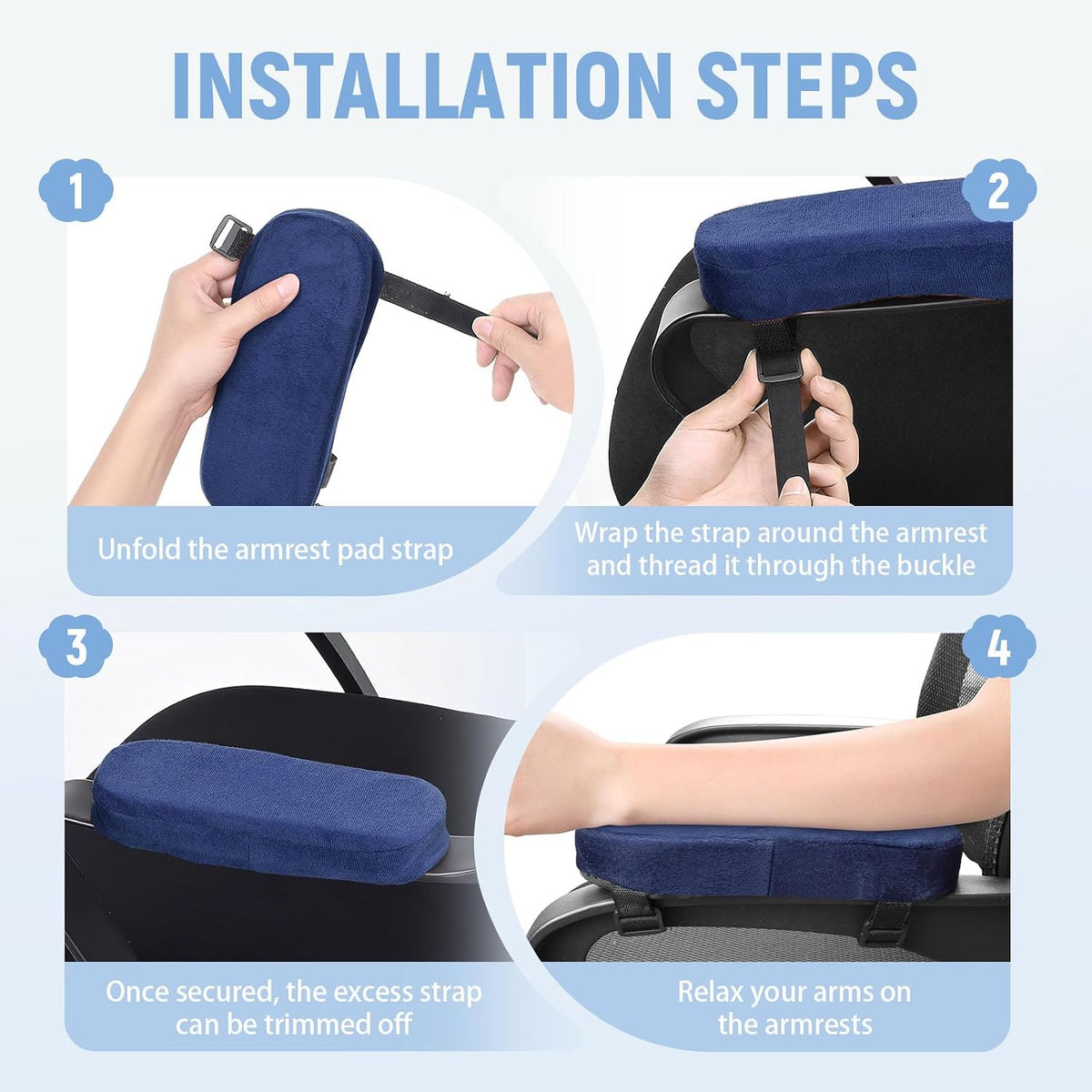 2 Packs Soft Office Chair Arm Pads Cushion, Memory Foam Office Chair Armrest Covers, Comfortable Elbow Rest Pillow Adjustable for Desk Gaming Wheelchair Pressure Relief
