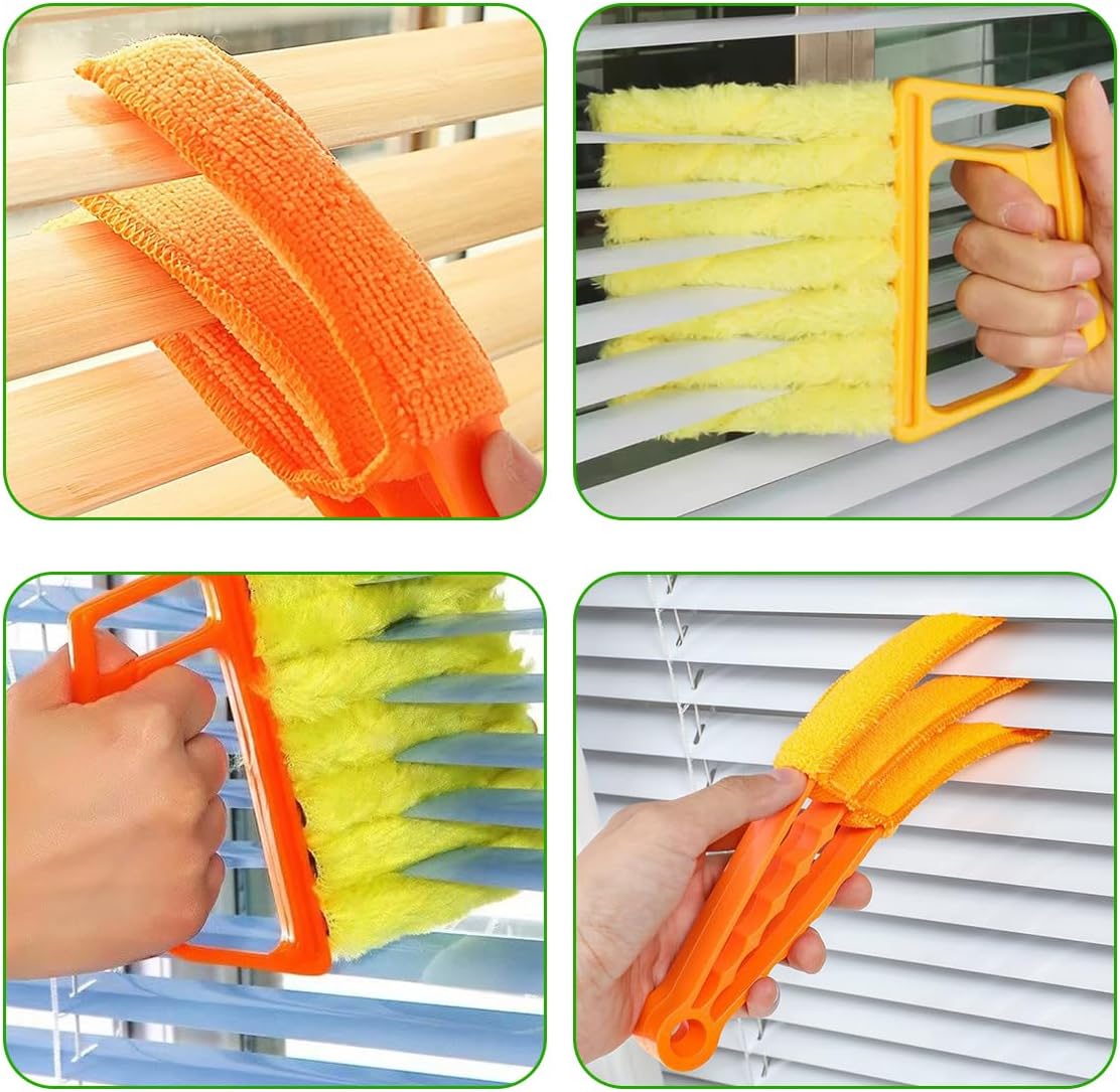 DXNQ 2 PCS Blind Cleaner Duster Tool, Window Venetian Hand-held 7 Finger Dusting Cleaner Brush, Blinds Cleaning Brush Tool for Window Shutters Air Conditioner, Car Accessories (Blue+Green)