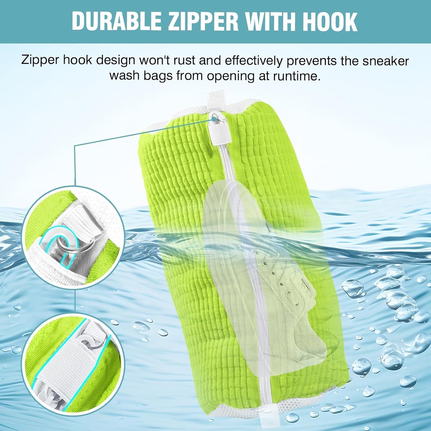 Shoe Washing Machine Bag, Shoe Laundry Bag for Washer and Dryer | 2 Pack Shoe Cleaning Bag for Sneakers & Tennis Shoes, XXL Size, Shoe Protection, Dry Bags, Zipper Hook, Travel & Dorm Storage