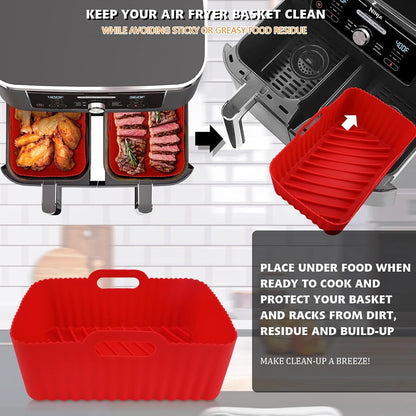 WMKGG Silicone Air Fryer Liners, 2PCS Air Fryer Silicone Liners | Reusable Rectangular Non-Stick Basket Accessories for Ninja Foodi Dual DZ201/DZ401 8-10QT