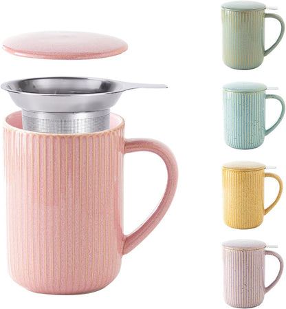 Yundu 15.5oz/470ml Flambe Purple Ceramics Teacups with Infuser and Lid, Loose Leaf Tea Cup