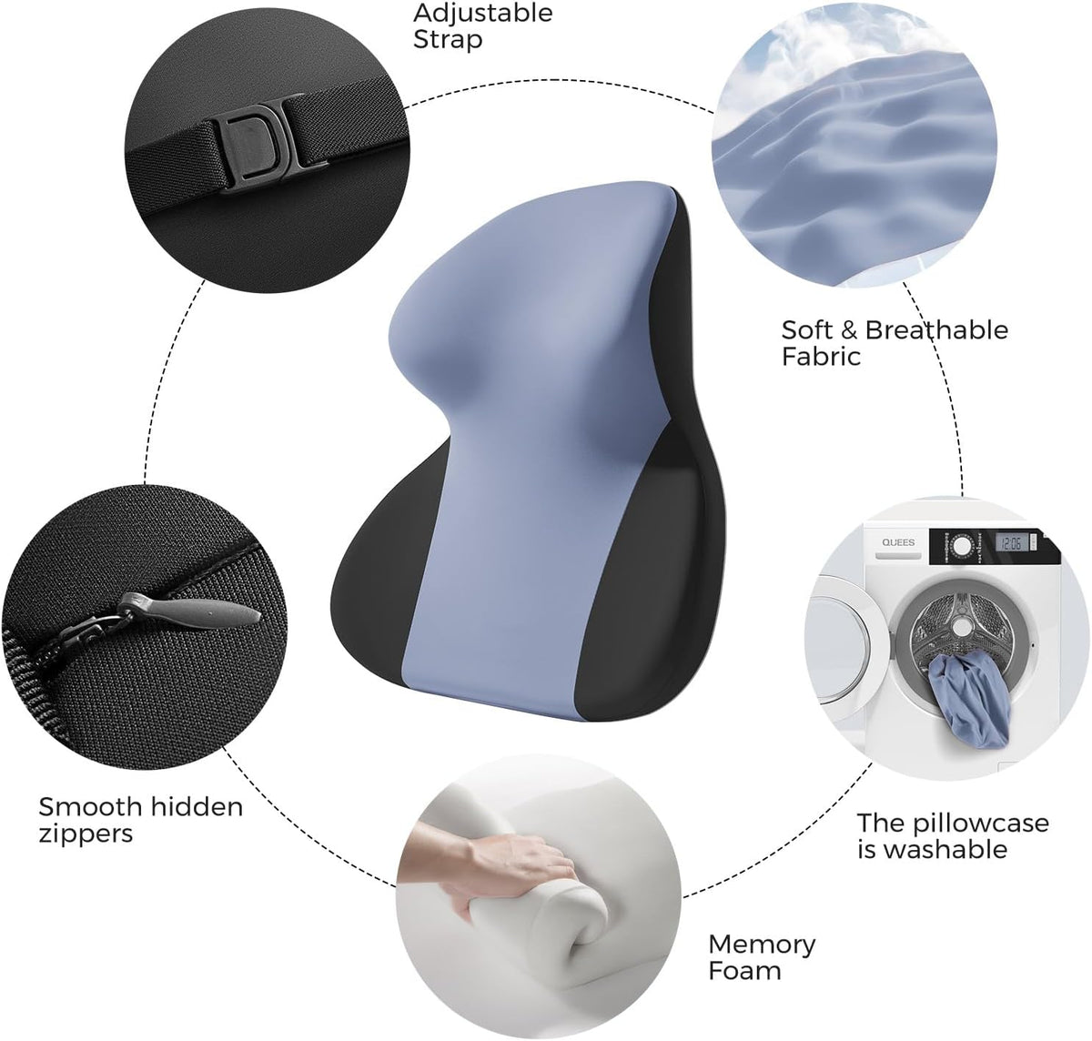BEBAS Car Headrest Pillow, Ergonomic Neck Pillow with Memory Foam, Black