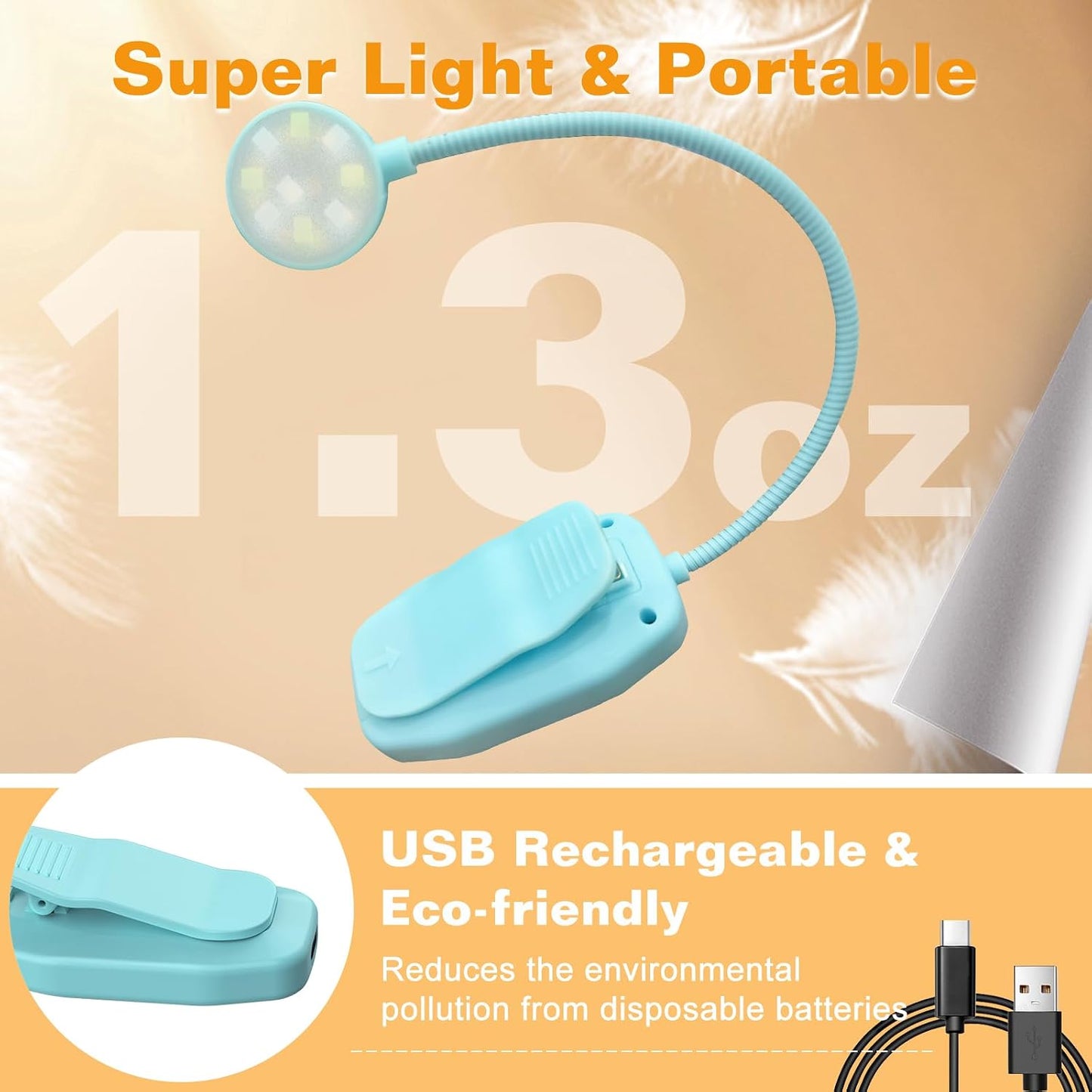 KTEBO 2 Pack Rechargeable Book Light Clip-On Reading Light for Books in Bed | 9 eye-friendly modes from 3 color temperatures and 3 brightness, USB-C up to 30 hrs - Black & Black