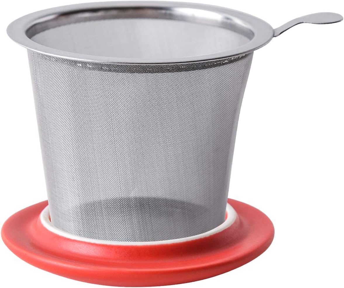Yundu 12 OZ Matte Purple Ceramics Teacup with Infuser and Lid, Mug with Lid for Steeping - Stainless Steel Infuser for Loose Leaf Tea, Home Office Gift for Tea Lovers