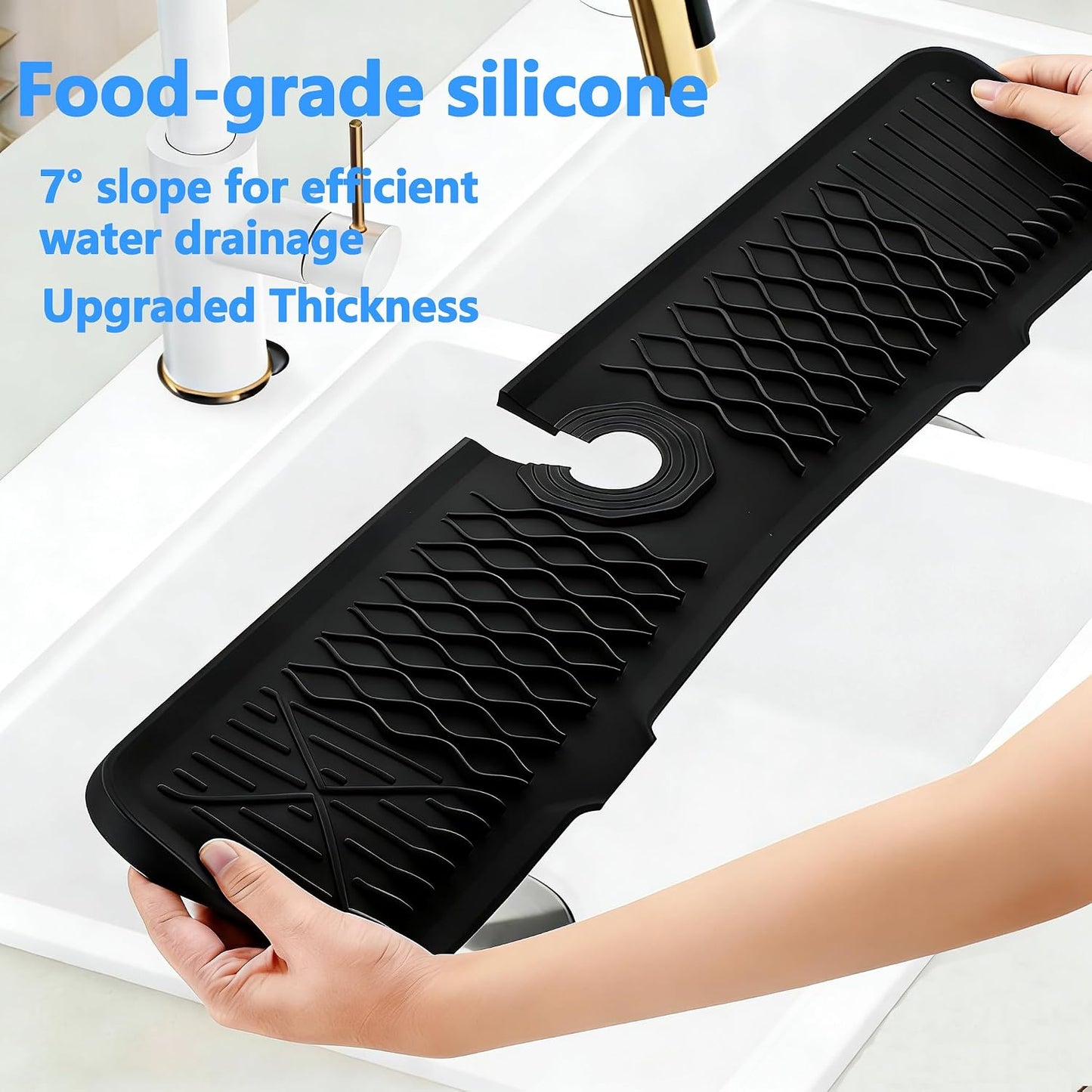 Kitchen Sink Splash Guard Gen2-30" x 6'' Silicone Sink Mat Splash Guard fit for Countertop, Bathroom,Farmhouse,RV by EBIGIC (Grey)