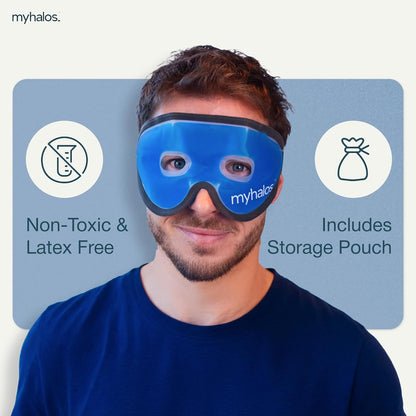 MyHalos Cooling Gel Eye Mask, Cold Ice Pack for Puffy Eyes & Dark Circles | Instant Relief for Puffy Eyes & Dark Circles, Reusable Gel Beads, Soothes Headaches & Sinus Pain, Flexible Fit, Freezer Safe