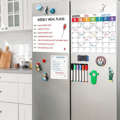 3 Pack Dry Erase Magnetic Calendar for Refrigerator - Monthly & Weekly & Daily Planner Magnet Whiteboard for Fridge Wall - Shopping, Meal/Menu, To Do List, Family Schedule Planning Board (10HB-RIZH3)