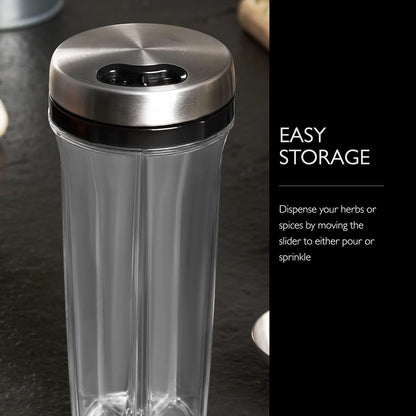 Cole & Mason Saunderton Spice Storage & Shaker - Herb Keeper for Refrigerator, Countertop or Cabinet - Divided Food Storage Container - Spice Shaker with Lid - Clear/Silver