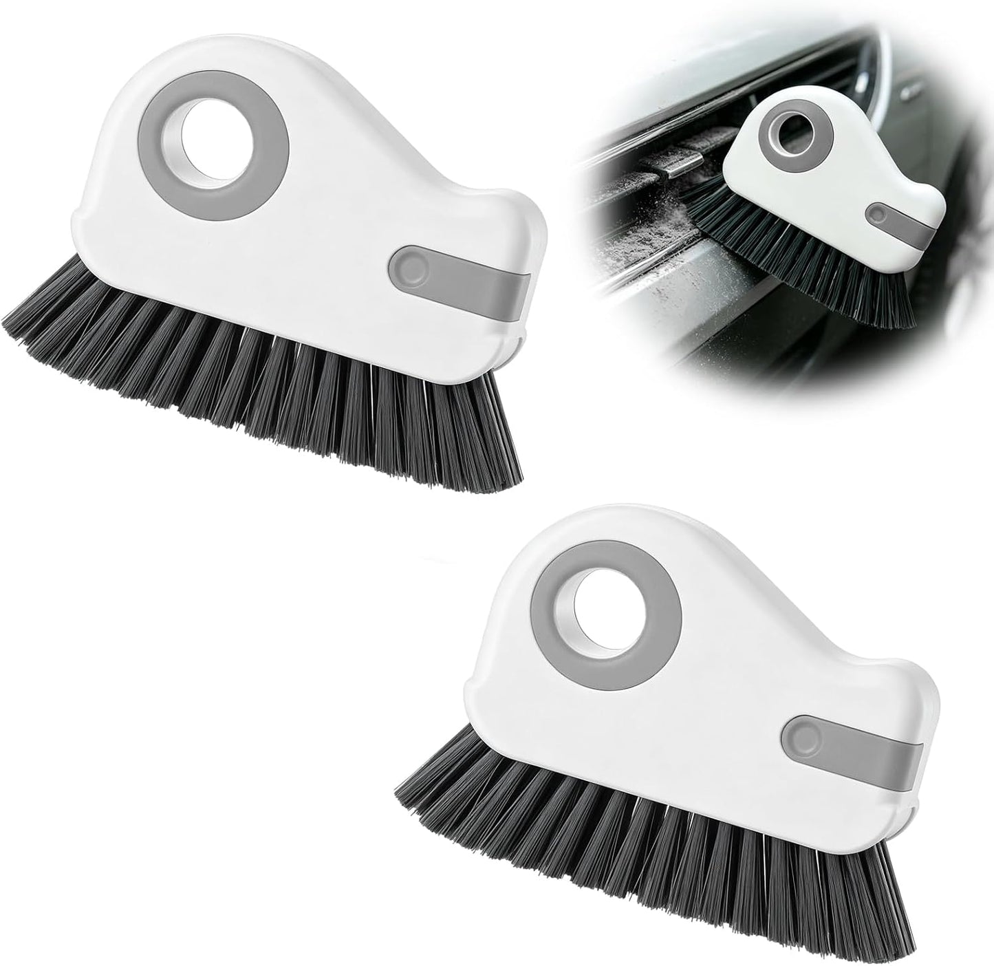 2 in 1 Groove Cleaning Brush, Multifunctional Window Track Cleaner with Hidden Scraper, Hard Bristle Grip Brush Sliding Door Cleaning Tool for Vehicle Home Office (Gray)