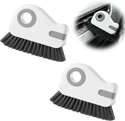 2 in 1 Groove Cleaning Brush, Multifunctional Window Track Cleaner with Hidden Scraper, Hard Bristle Grip Brush Sliding Door Cleaning Tool for Vehicle Home Office (Gray)