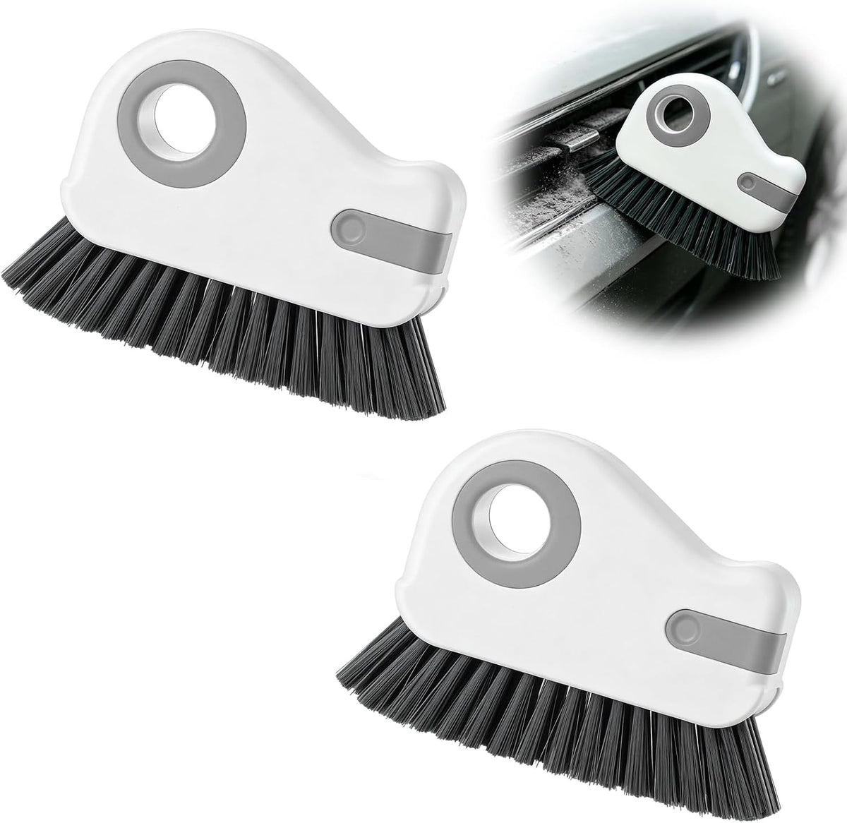 2 in 1 Groove Cleaning Brush, Multifunctional Window Track Cleaner with Hidden Scraper, Hard Bristle Grip Brush Sliding Door Cleaning Tool for Vehicle Home Office (Gray)