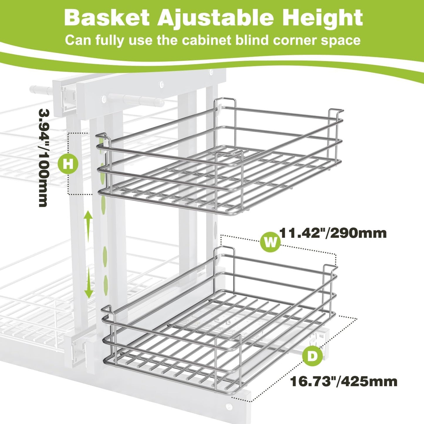 Blind Corner Cabinet Pull Out Organizer, Soft Close Swing Right Pull Out Cabinet Organizer 36inch, Corner Cabinet Lazy Susan for Corner Cabinet Blind Shelf, 2 Tiers Tray, Adjustable Height
