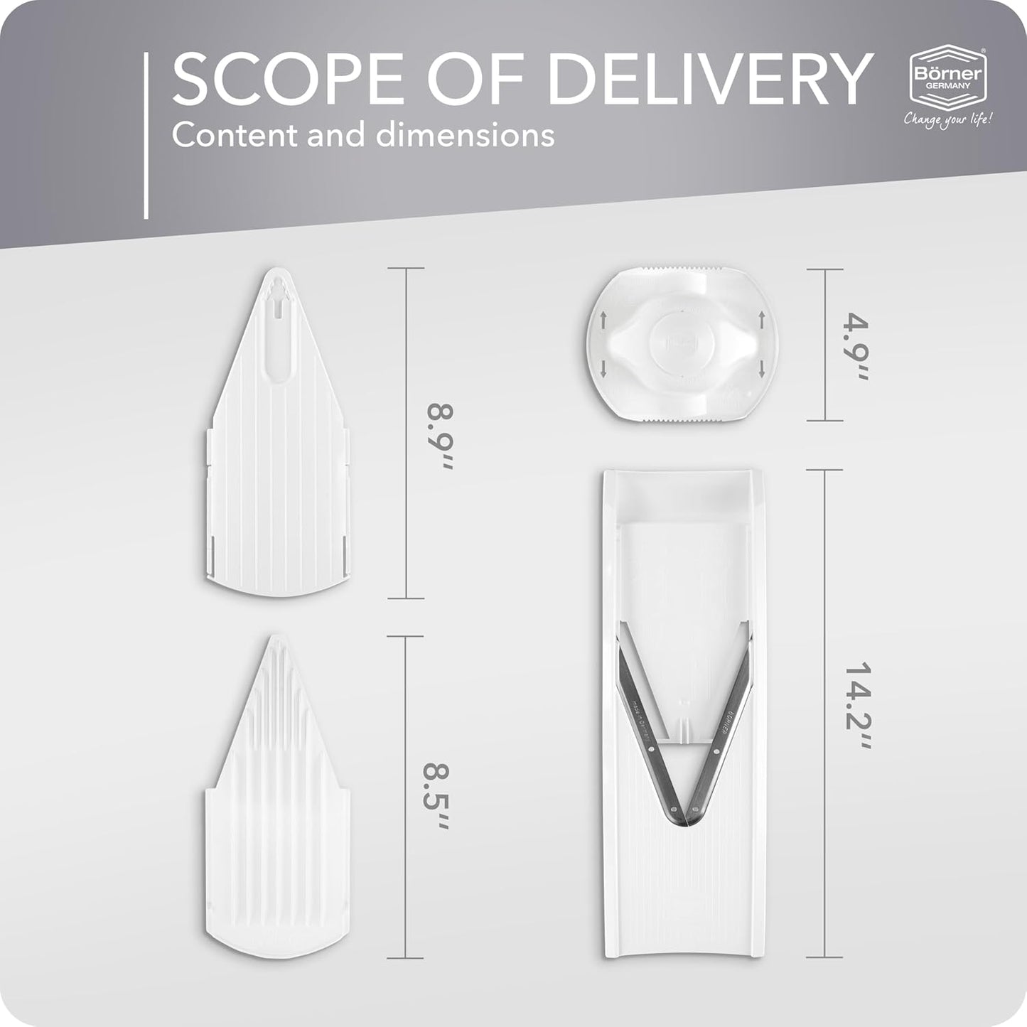 Borner Mandoline Food Slicer V1 (Basic Set) by Reston Lloyd • V-Slicer with Food Holder • Made in Germany • Fruit & Vegetable Chopper • Multiple Settings • Color: Red
