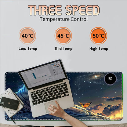 Heated Desk Pad Heated Large Mouse Pad, Electric Quickly Warm Desk Mat with 3 Levels Heating 3 Hours Auto Shut-Off, 31.5" x 13" Warm Gaming Mousepad Hand Foot Warmer, Baby Elephant